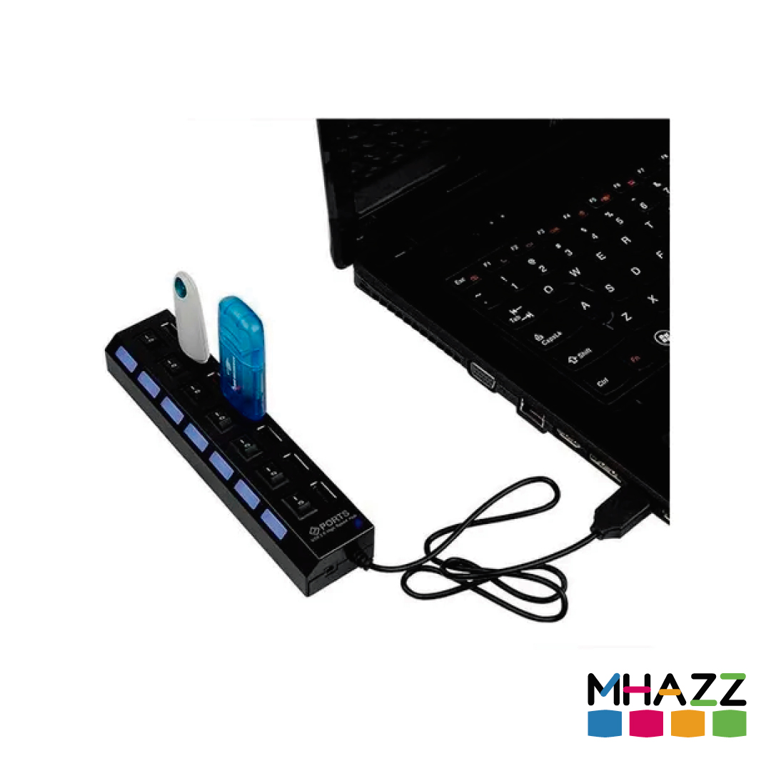 Hub Usb Multiplicador Con 7 Puertos Usb 2.0 + Switch On Off