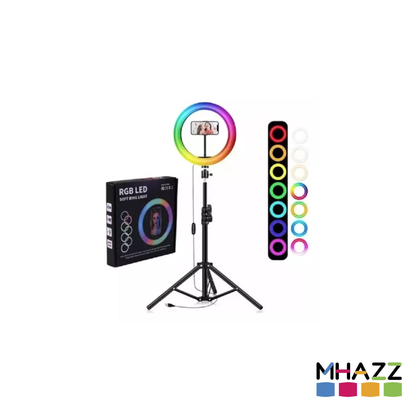 Aro De Luz Led 26 Cm Luz Rgb + Trípode 2 Mts