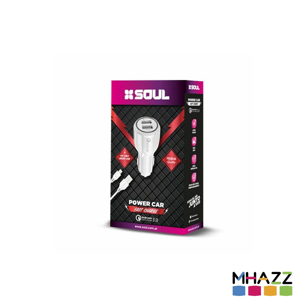 Cargador De Auto Soul Fast Charge Dual Usb Micro Usb